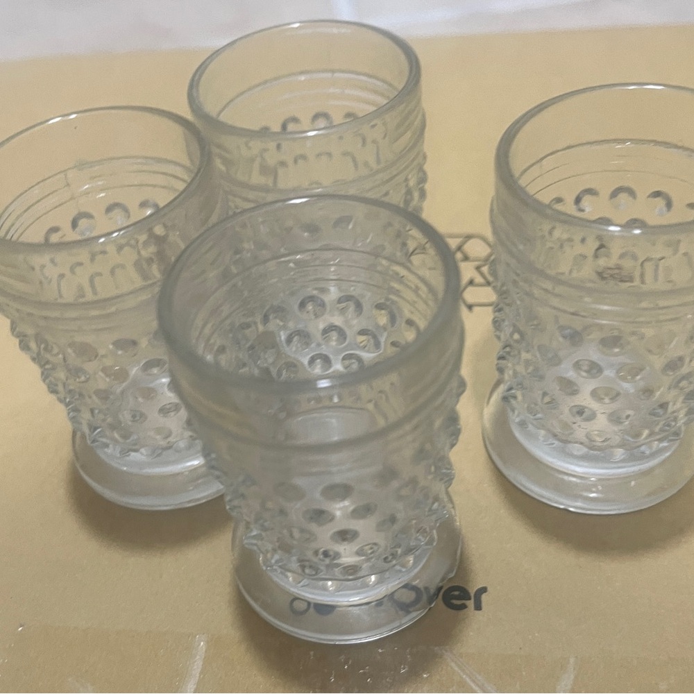 - Set of 4 21/4 tall hobnail vintage Anchor Hocking Clear Hobnail glass pieces.